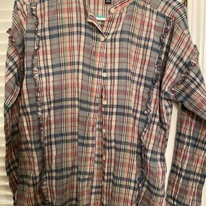 Chaps By Ralph Lauren Women’s Long Sleeve Top Size Medium Blue Pink Plaid